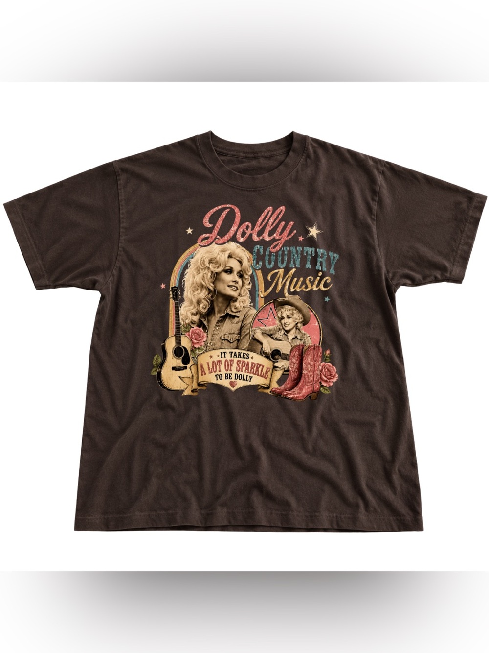 Dolly Country Music Graphic Tee - Dark Brown Vintage For Unisex